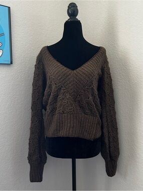 Miss Sixty Y2K V-Neck Cable Knit Sweater in Brown